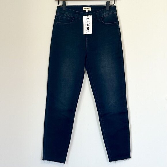 NWT L'Agence Montero Dark Blue Raw Hem Skinny Jeans - Size 25 - Picture 1 of 7